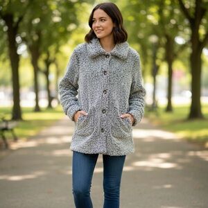 Plush Sherpa Button Up Jacket, Women’s Large, Gray